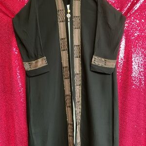 Elegant Black Long Coat with Gold Accents